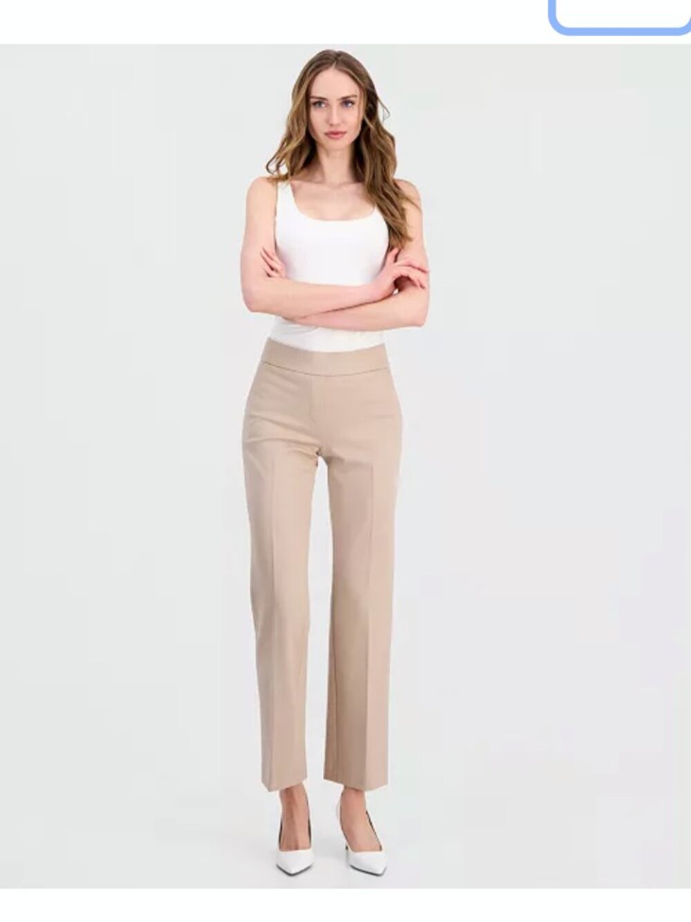 ANNE KLEIN Women's Compression Mid-Rise Pull-On Slash Pocket Pants SMALL LATTE